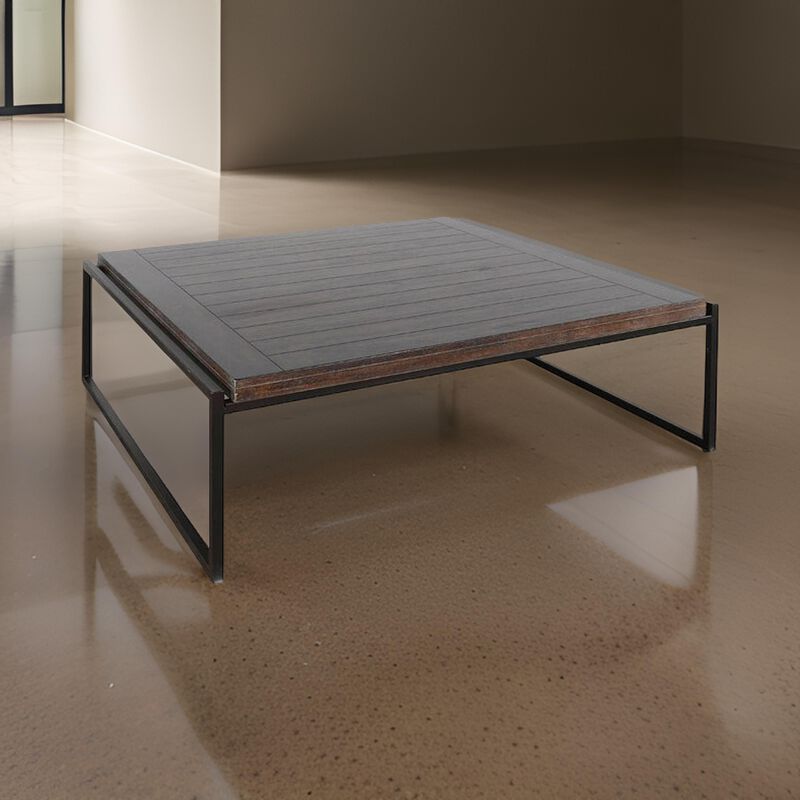 Lery Coffee Table, Dark Brown 50 Inch Square Wood Top, Black Metal