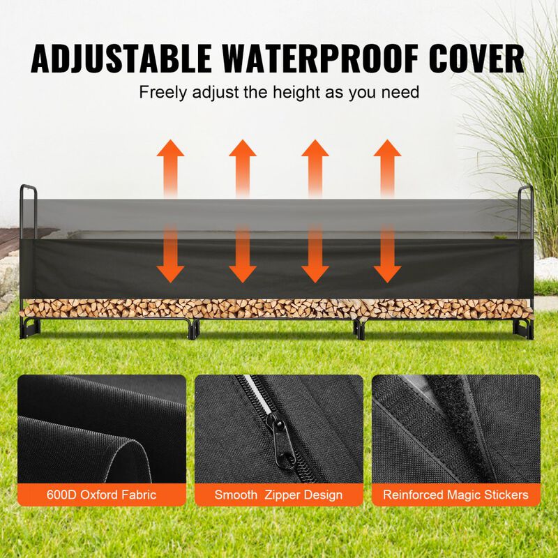 Outdoor Firewood Holder with 600D Cover for 3/4 Cord Logs, Indoor or Patio Use