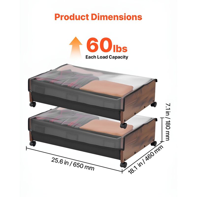 2 Pack Under Bed Storage Bins with Wheels, Rolling Organizer for Clothes Shoes image number 2