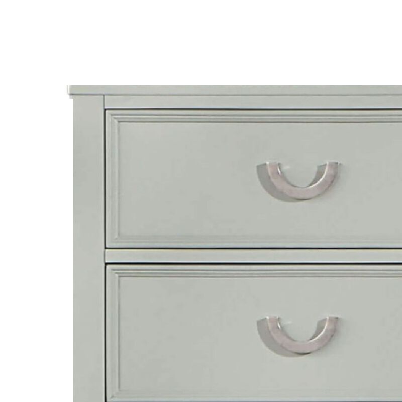 Roly Tall Dresser Chest, 5 Drawers, Chrome Hanging Handles, Gray Wood