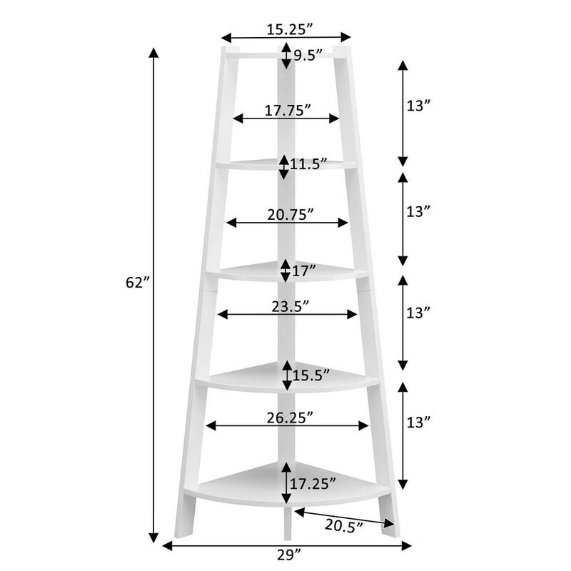 Convenience Concepts Newport 5 Tier Wide Corner Bookcase, White
