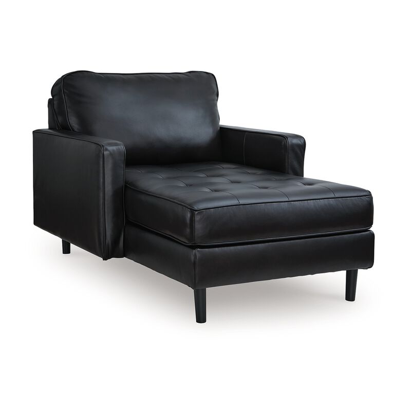 Bryc Chaise Lounge Chair, Classic Black Real and Faux Leather, 64 Inch - Benzara
