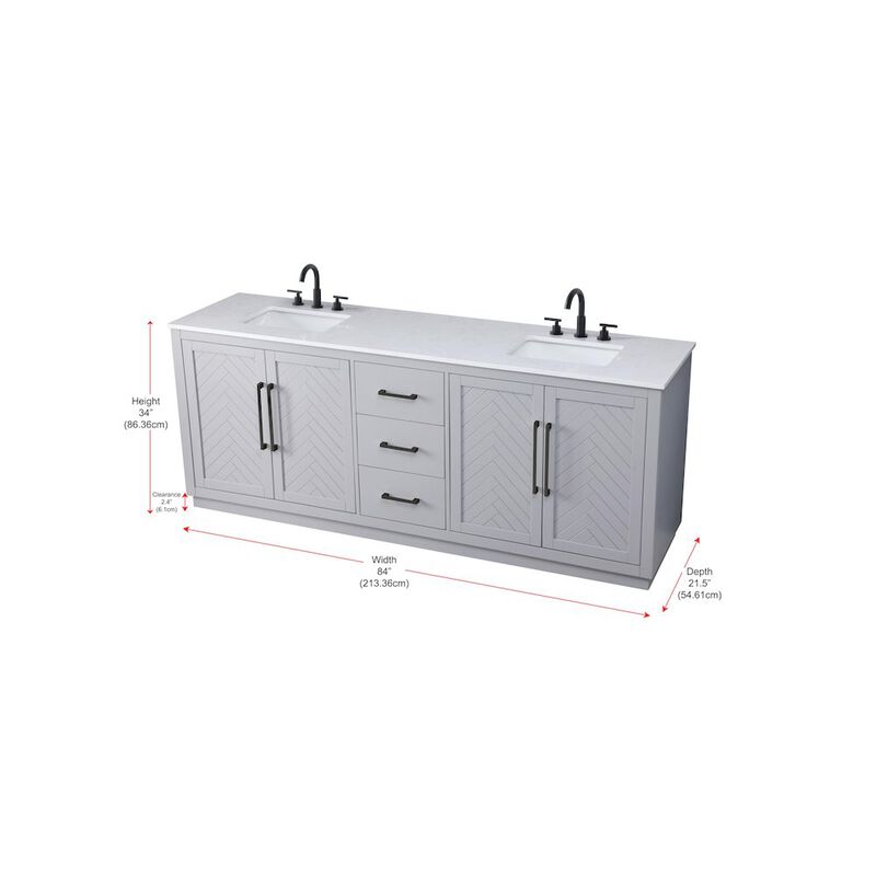 Elegant Kitchen and Bath 84 inch Double Bathroom Vanity in Grey