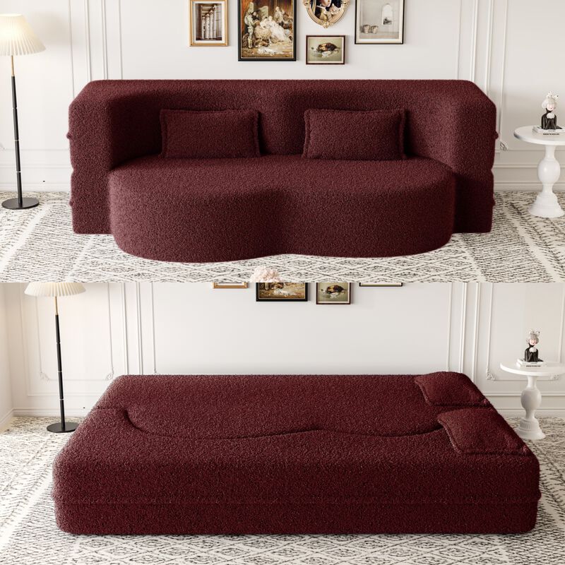 Modern Floor Sofa with 2 Pillows, Convertible Foam Sleeper Sofa Bed for Living Room image number 2