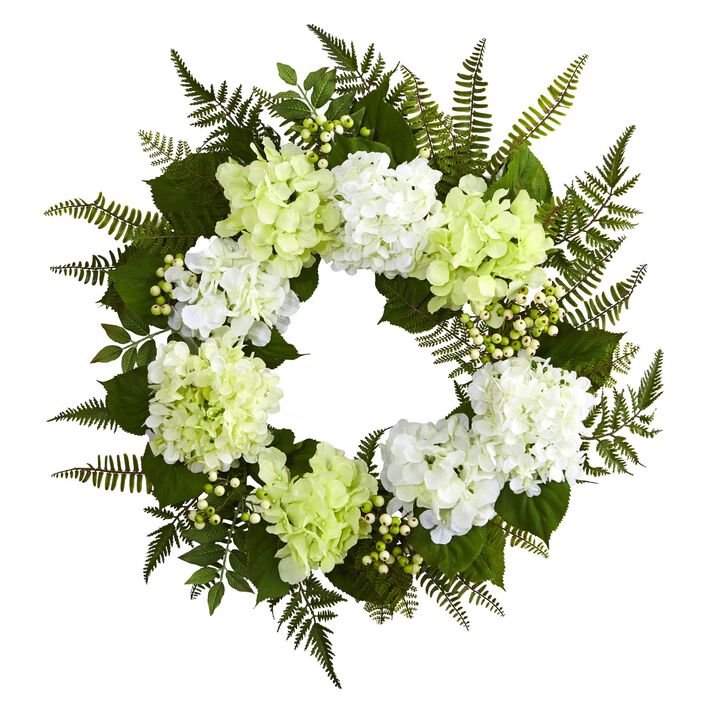 HomPlanti 24" Hydrangea Berry Wreath - White