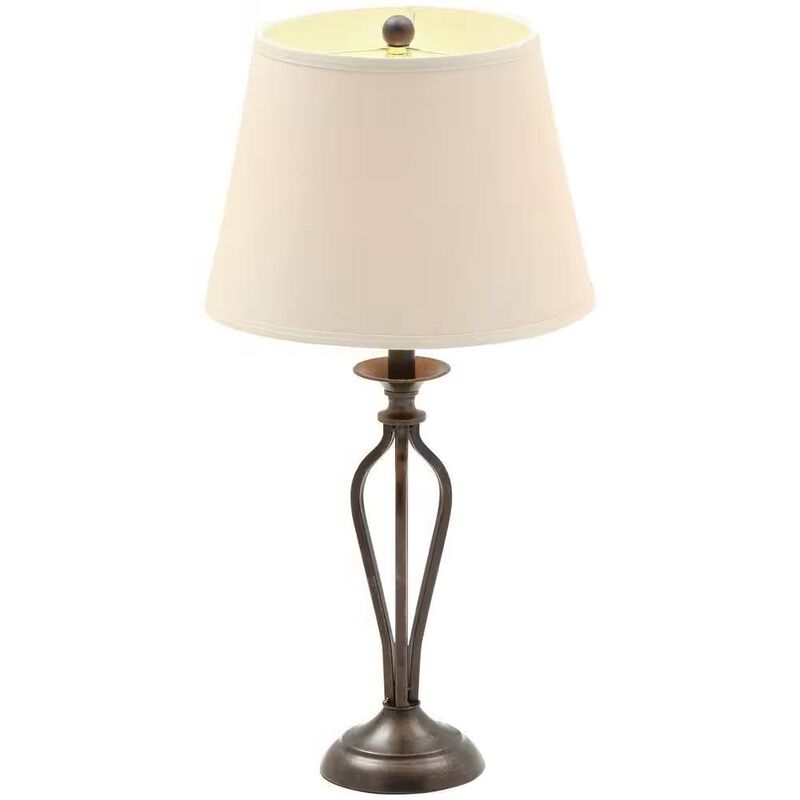 Traditional Table Lamp with Linen Shade – Classic Metal Finish