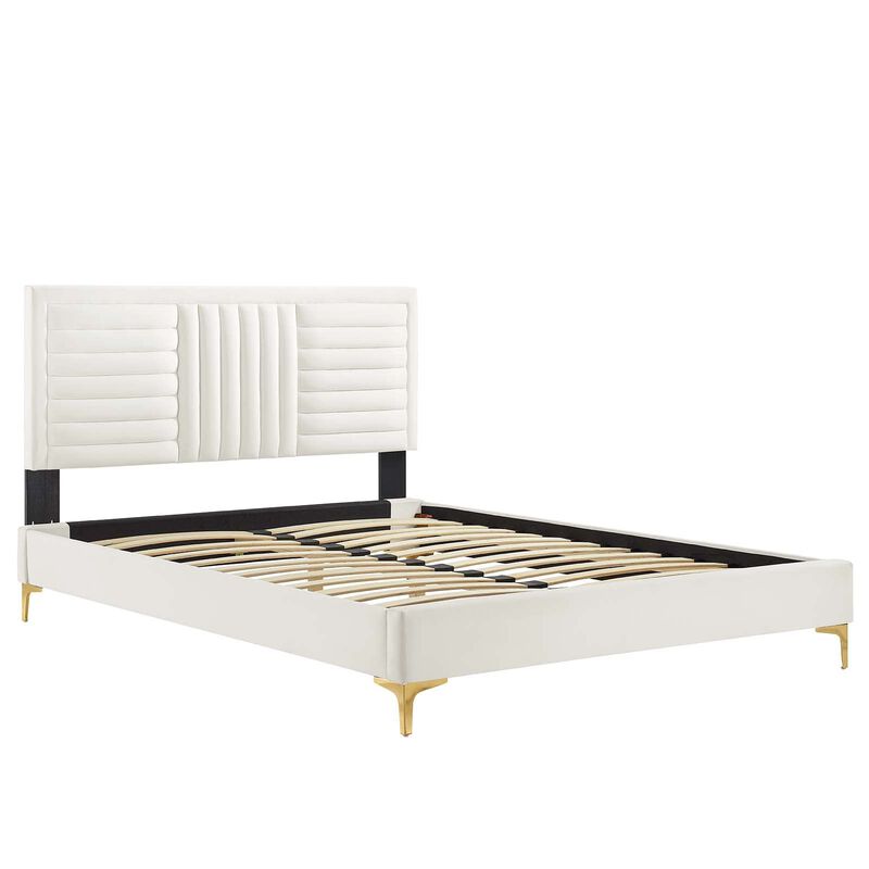 Modway Sofia Channel Tufted Performance Velvet King Platform Bed in White image number 4