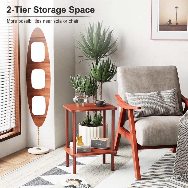 Apicizon 2 Tier End Table, Boho Side Table with Storage Shelf, Nightstand Bedside Table for Small Spaces, Bedroom, Living Room,