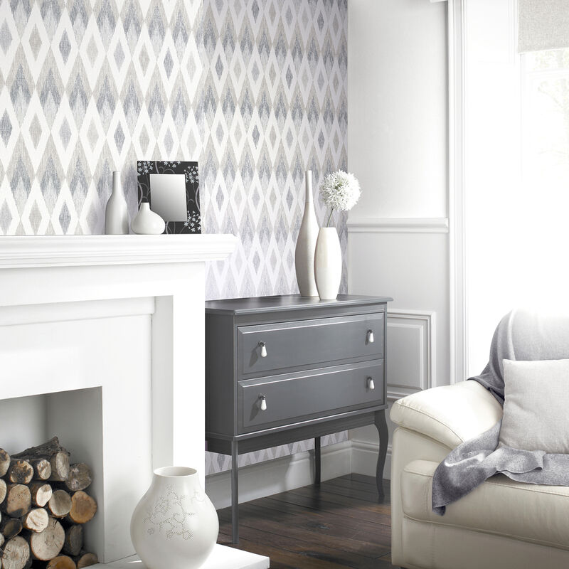 Fitzgerald Grey Ikat Diamond Wallpaper image number 4