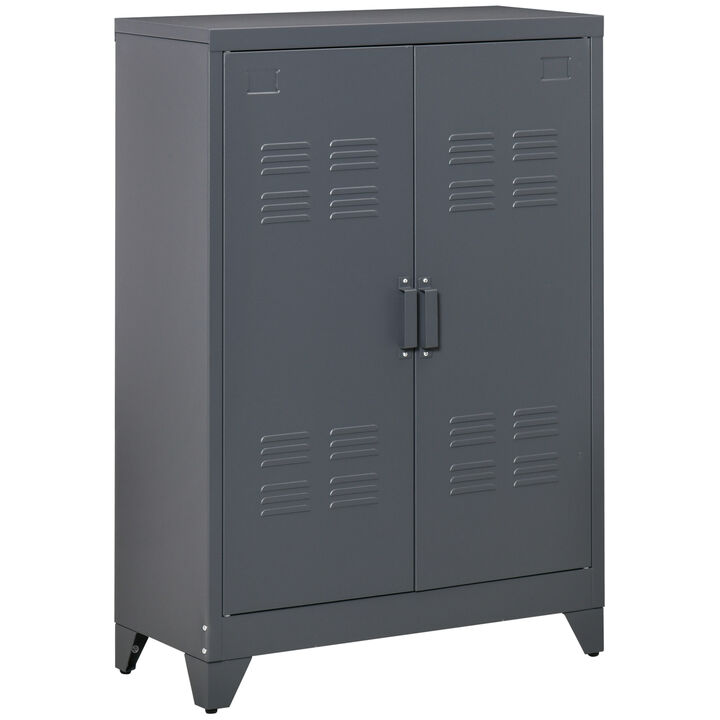 HOMCOM Industrial Storage Cabinet, Steel Garage Cabinet with Double Doors and Adjustable Shelves, Black