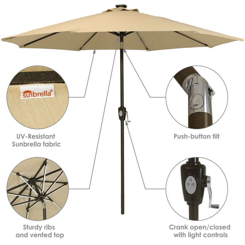 Sunnydaze 9 ft Solar Sunbrella Patio Umbrella with Tilt