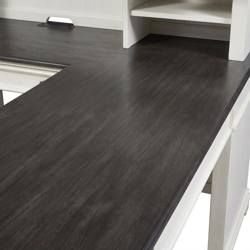 L Shaped Desk Set In White With Charcoal Top For Modern Office Spaces image number 4