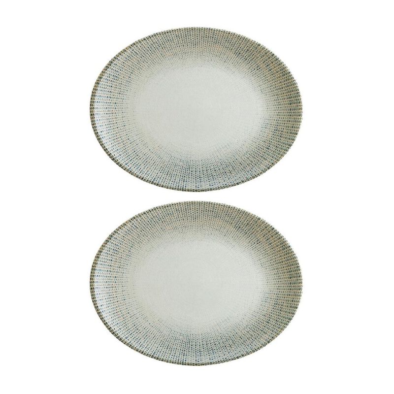 Sway 9.75" x 7.5" x h:1" Oval Decorated Porcelain Platter (Set of 2)