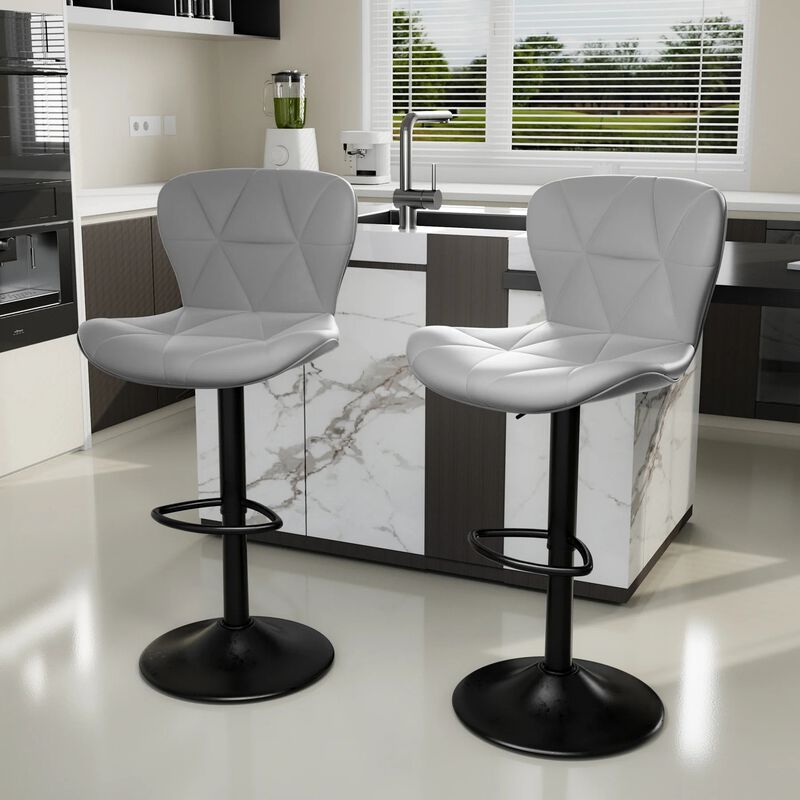 Faux Leather Swivel Bar Stools Set of 2, Adjustable Counter Height Kitchen Chairs, Iron Frame High Backrest 360&deg; Barstools for Kitchen Counter, Outdoor image number 2