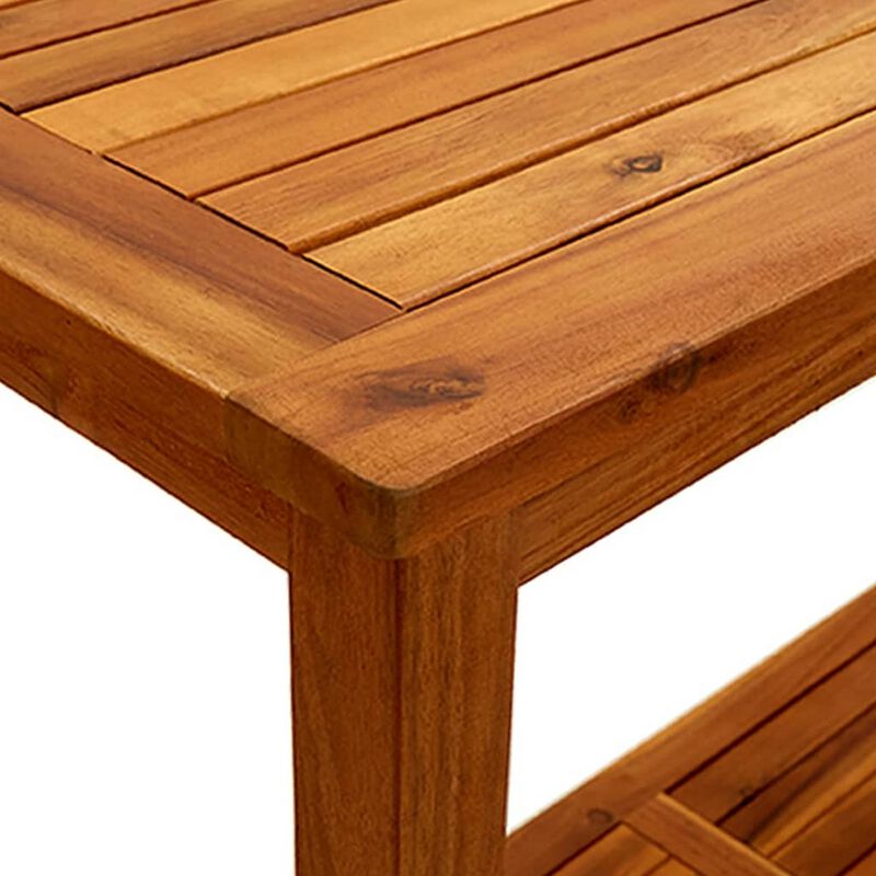 Outdoor Console Table, Bottom Shelf, 43 Inch Brown Solid Acacia Wood image number 3