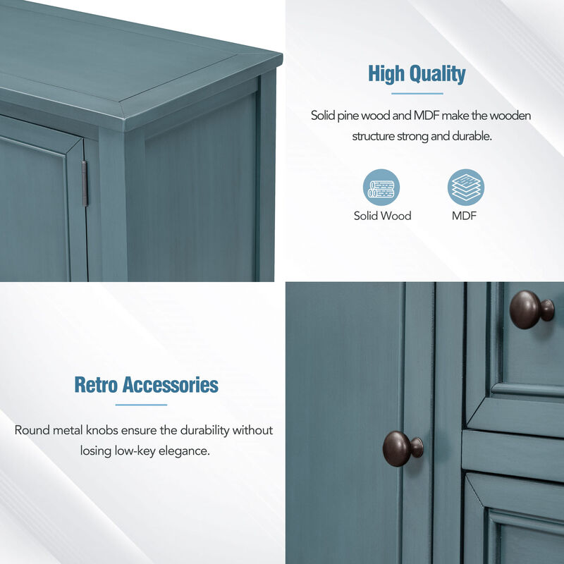 Whisen Vintage Console Table with Four Small Drawers and Bottom Shelf for Living Rooms, Entrances and Kitchens - Retro Blue