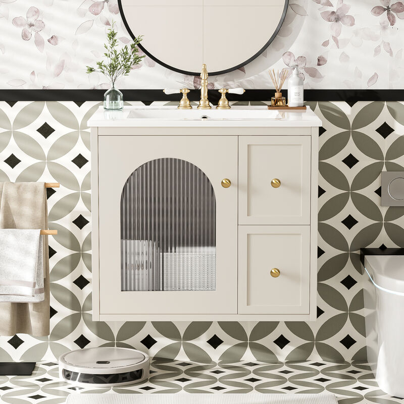 ELEMENT ACE Compact Wall Mounted Bathroom Vanity Set with Ceramic Sink and Storage Cabinet image number 1
