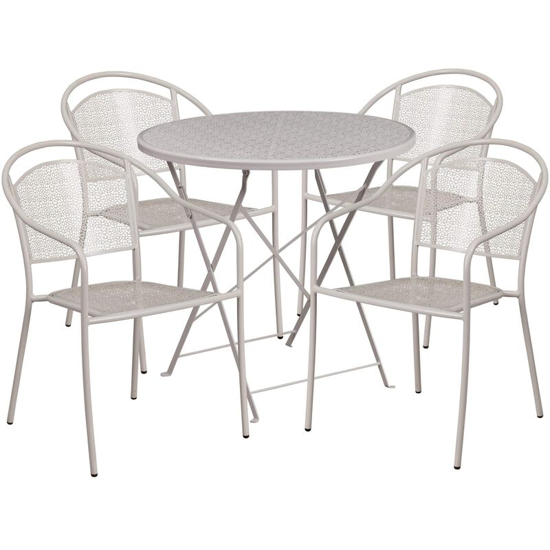 Flash Furniture Commercial Grade 30" Round White Indoor-Outdoor Steel Folding Patio Table Set with 4 Round Back Chairs