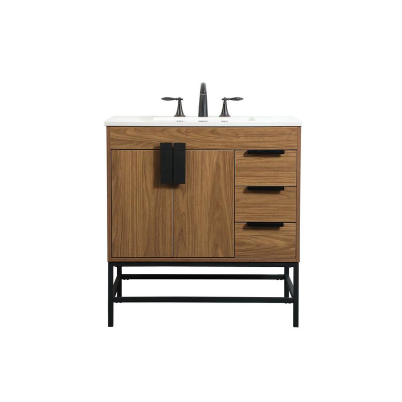 Elegant Kitchen and Bath 32 inch Single bathroom vanity in walnut brown