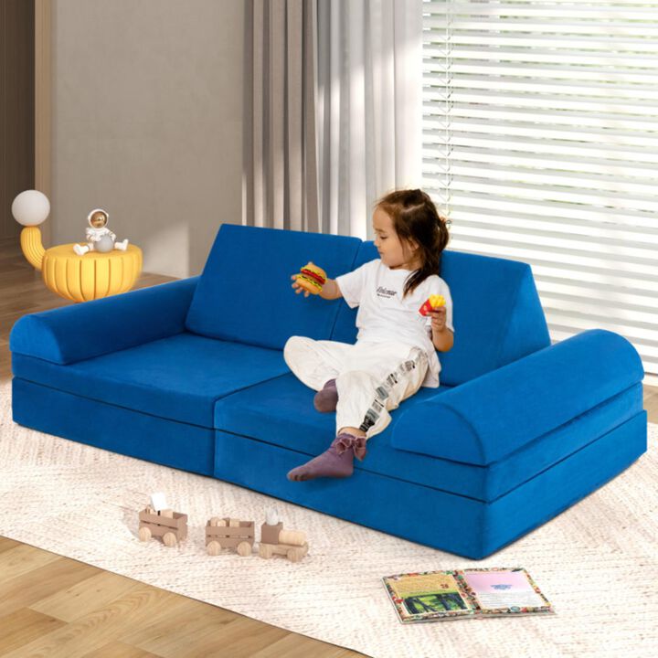 Hivvago 6 Pieces Convertible Kids Sofa Playset with Zipper-Gray