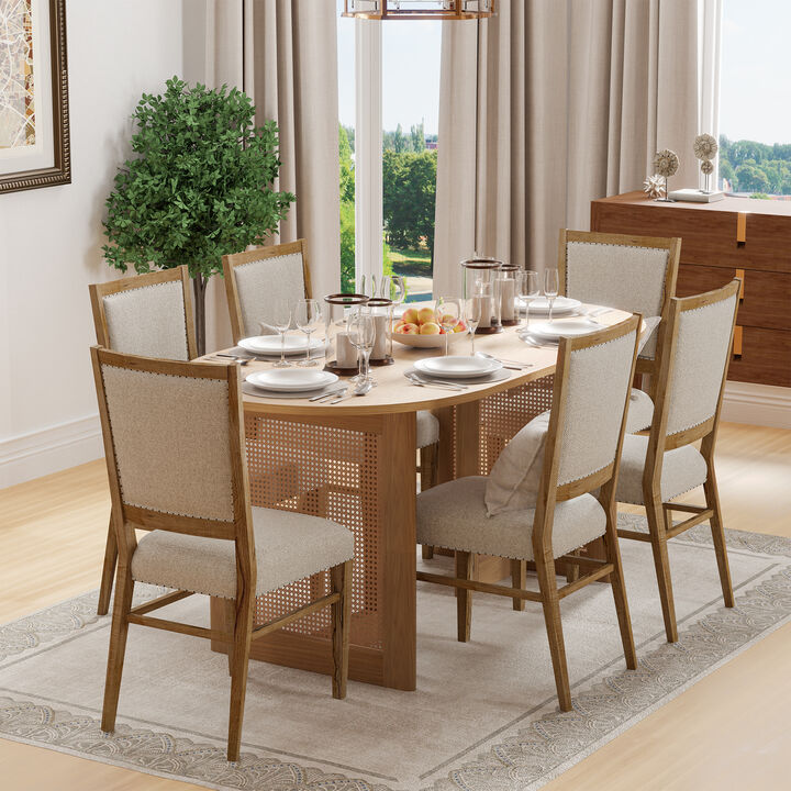 67-inch Vine Woven Oval Dining Table for 6 People Suitable for Dining Room and Living Room