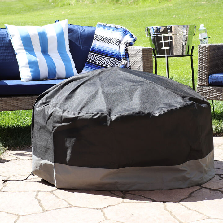 Sunnydaze 2-Tone Polyester Round Outdoor Fire Pit Cover - Gray/Black