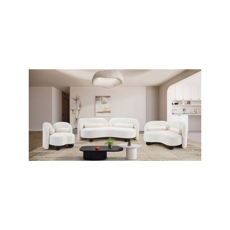 Meridian Furniture Daphne Cream Chenille Fabric Sofa