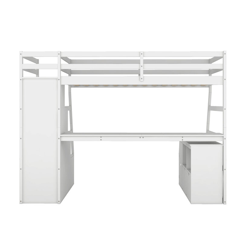 Whisen Unique Design Twin Size Loft Bed with 7 Drawers, 2 Shelves and Desk