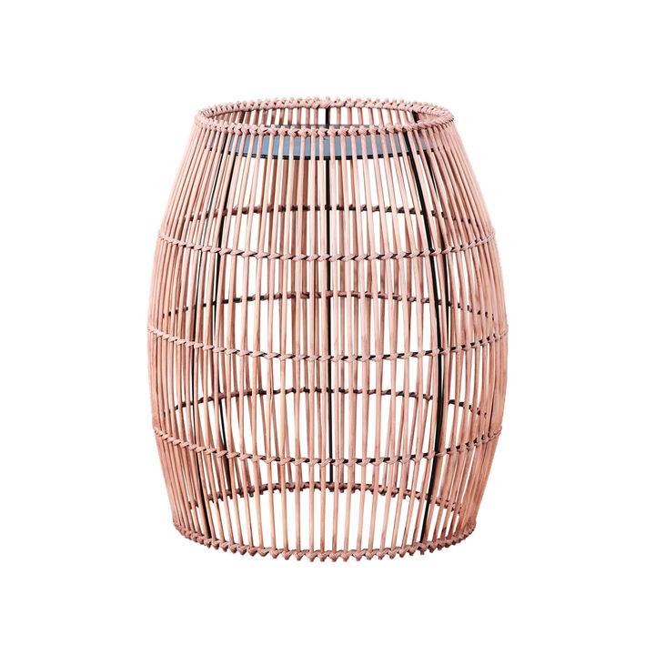 Teamson Home 20.24" Outdoor Open Weave Bohemian Bamboo Drum Side Table with Iron Top, Brown