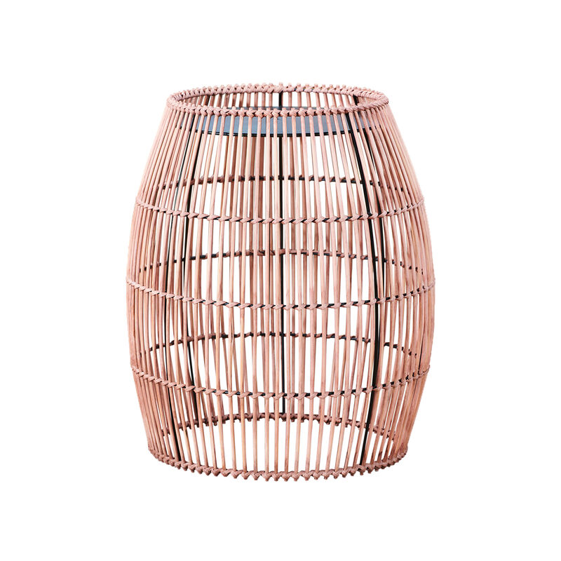Teamson Home 20.24" Outdoor Open Weave Bohemian Bamboo Drum Side Table with Iron Top, Brown image number 0