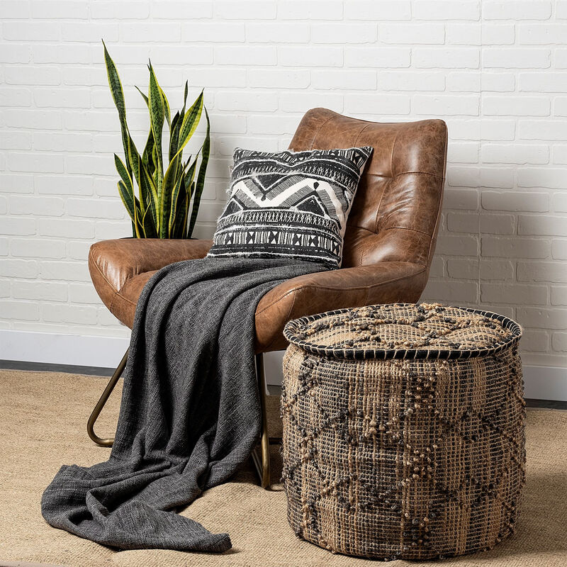 Cylinder Geometric Pouf Ottoman – Modern Upholstered Accent Seat