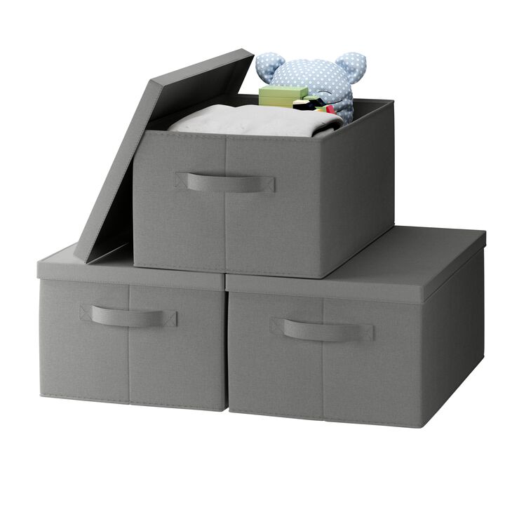 Foldable XLarge Storage Bin with Handles and Lid - Set of 3