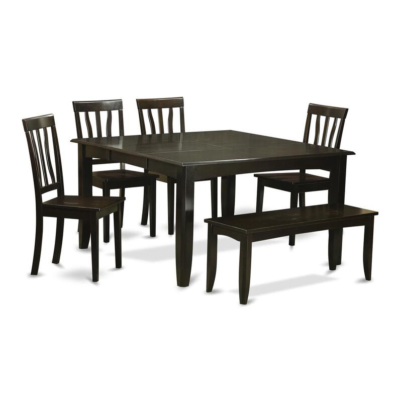 6 Pc Dining room set with bench-Table with Leaf and 4 Dining Chairs Plus Bench.