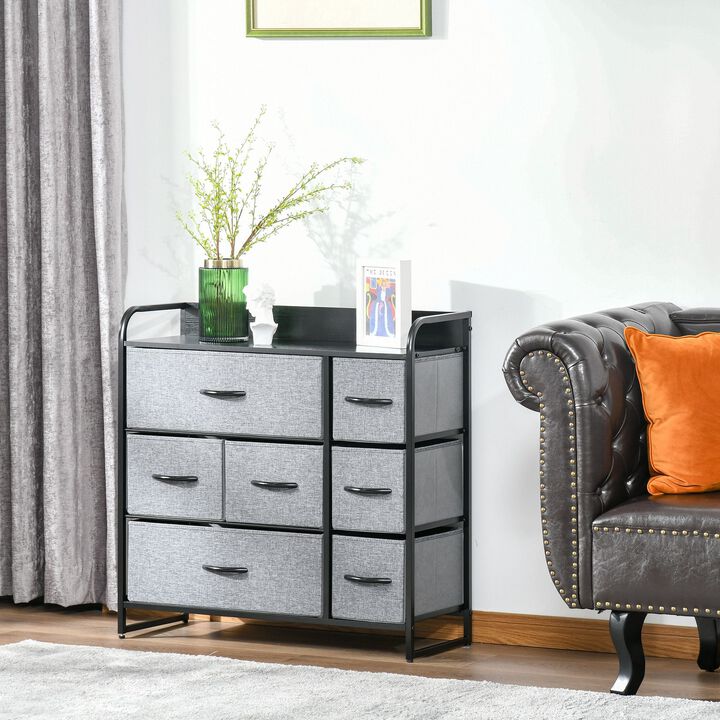 7-Drawer Dresser, Fabric Chest of Drawers, 3-Tier Storage Organizer for Bedroom Hallway Entryway, Tower Unit with Steel Frame Wooden Top Grey