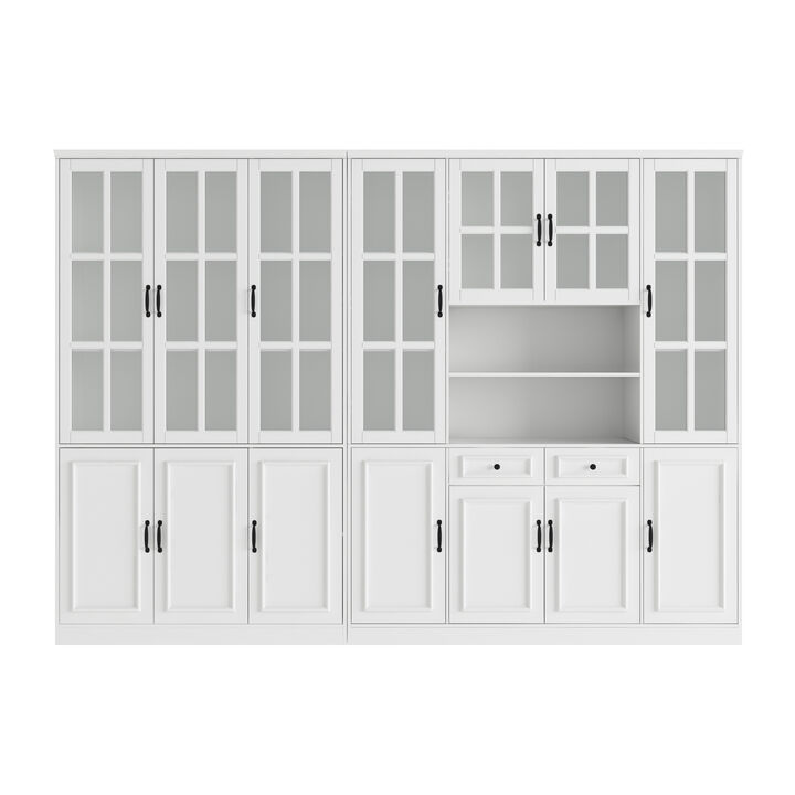FUFU&GAGA White Bookcase Set – 6-Door Bookcase + 8-Door Bookcase with Glass Doors and Black Handles – Modern Storage and Organizing Solution, (78.7 in. H x 110.2 in. W x 15.7 in. D),White