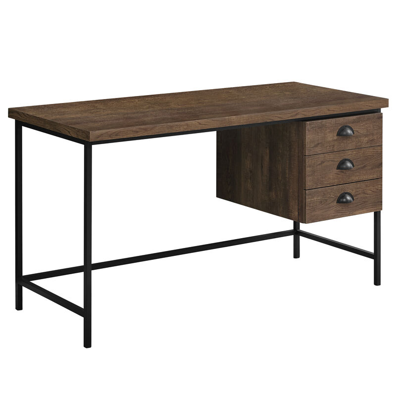 Computer Desk, Home Office, Laptop, Storage Drawers, 55"L, Work, Metal, Laminate, Brown, Black, Contemporary, Modern