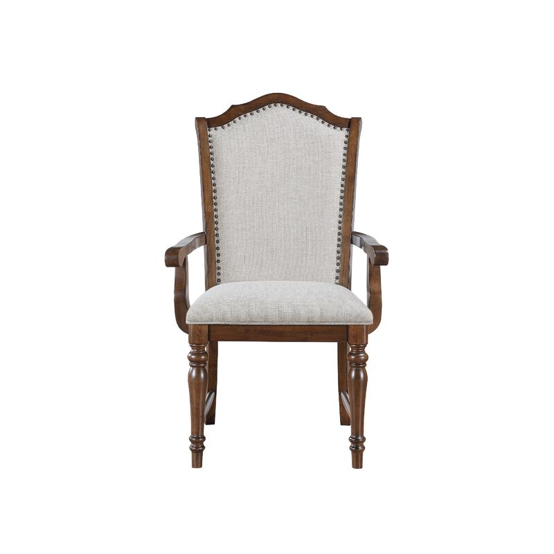 Feva Dining Armchair Set of 2, Scallop Back, Gray Polyester, Cherry Brown image number 2