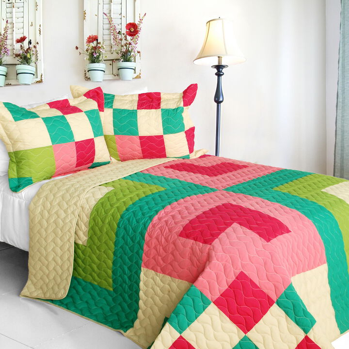 Vermicelli Quilted Patchwork Bedding Set Queen Size Moments Decorative Design