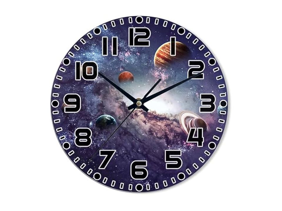 Galaxy Sun Earth Mars Wall Clock 10 Inch Silent Non Ticking Battery Operated