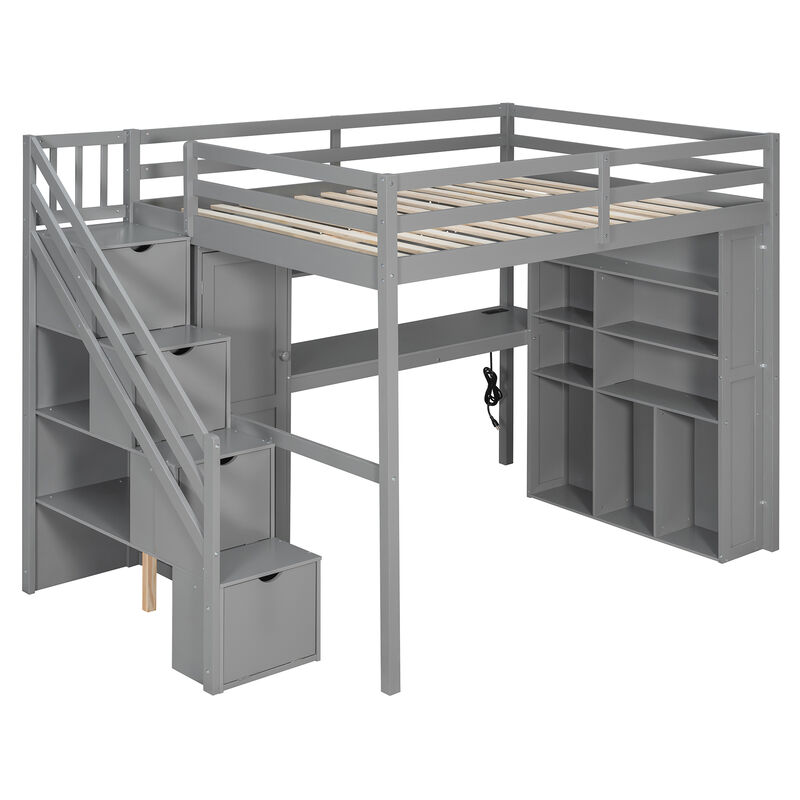 Merax Full Size All-in-One Loft Bed with Wardrobe, Desk & LED Lights image number 0