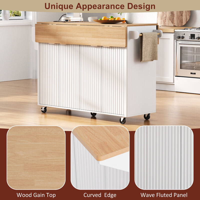 Whisen 55.5" Kitchen Island with 3 Drawers & 4 Doors, MDF Farmhouse Style for Kitchen & Dining Room image number 5