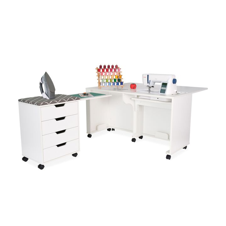 Laverne & Shirley Sewing Cabinet with Storage &ndash; White Finish