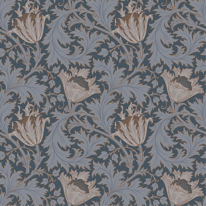 Anemone Dark Blue Floral Trail Wallpaper
