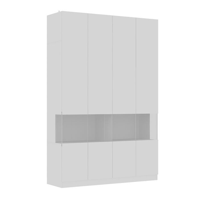 White Wood 63 in. W Big Wardrobe Armoires with Glass Display Door and Tri-Color LED Lights 94.7 in. H x 19.1 in. D