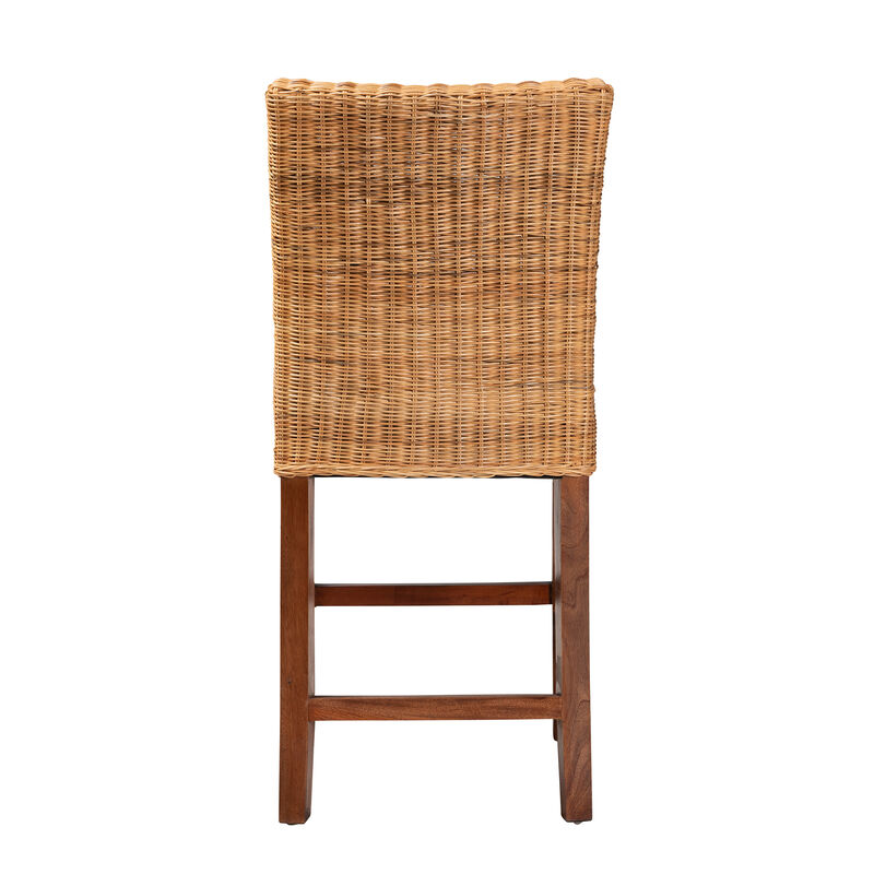 Baxton Studio Racquel Modern Bohemian Natural Rattan and Mahogany Wood Counter Stool