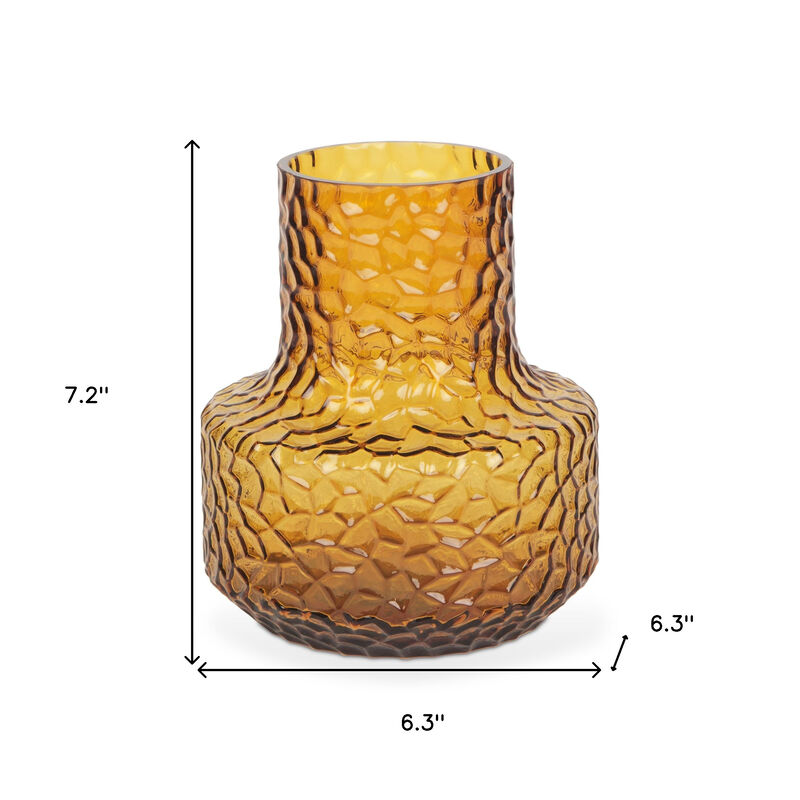 HomeRoots 7" Amber Glass Faceted Table Vase image number 3