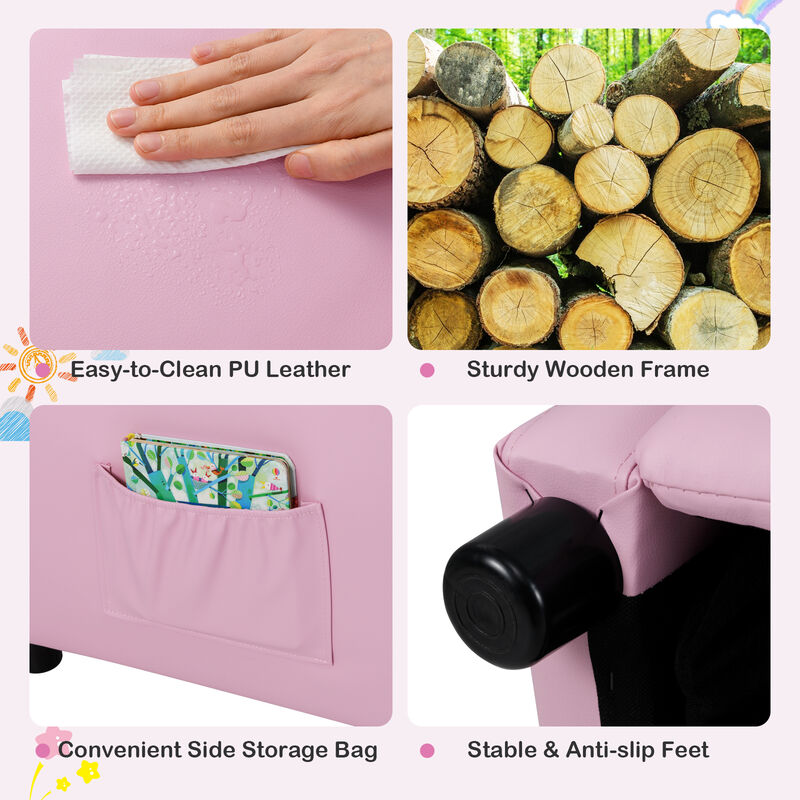 Pink Kids PU Leather Recliner Chair, Ergonomic Lounge Sofa for 3&ndash;12 Years image number 6