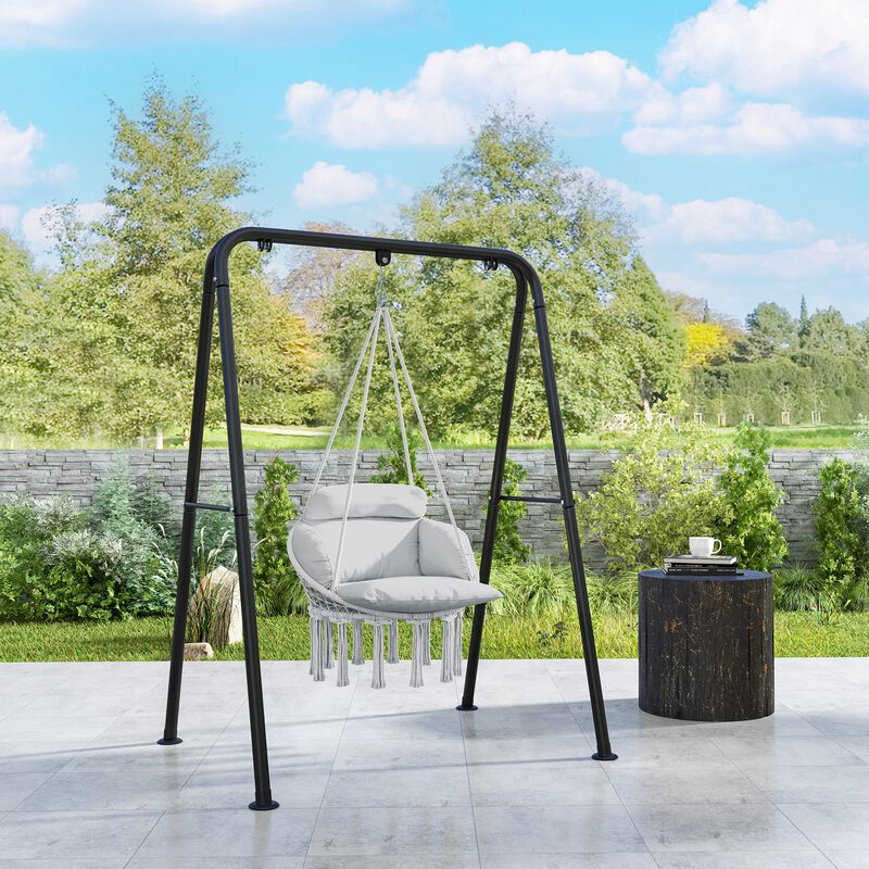 Hivvago Macrame Hammock Swing Chair with Cushion & Stand image number 1