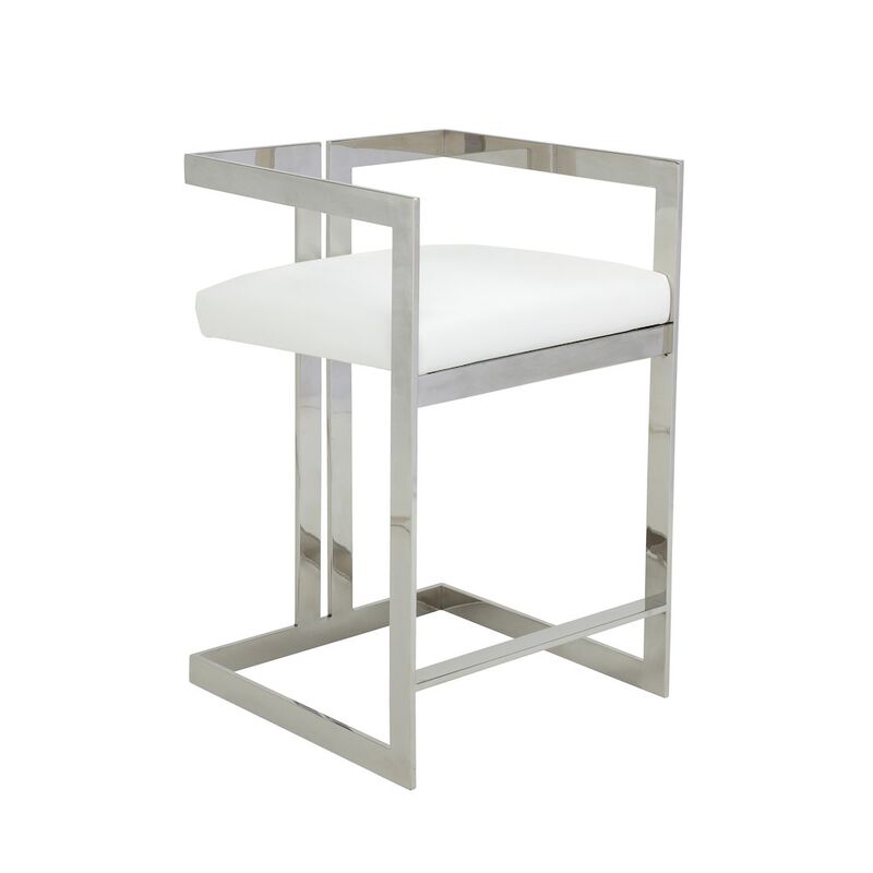 Pangea Home Kenzie Counter Stool Silver/White Faux Leather