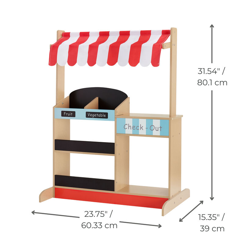 Teamson Kids My Little Helper Market Stand Playset with Awning and Produce Stand, Multicolor image number 2